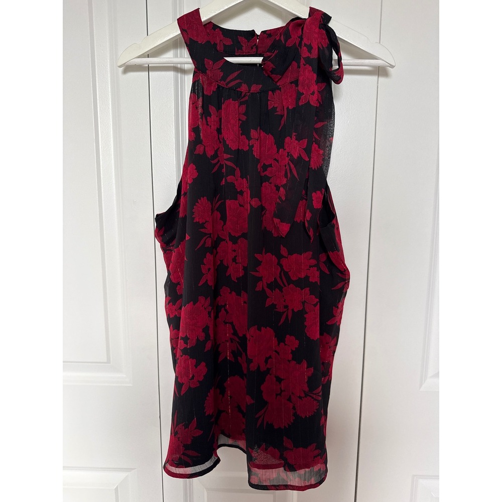 Torrid Red Black Floral Chiffon Lurex Mock Neck‎ Halter Top 1X 14-16 NWT